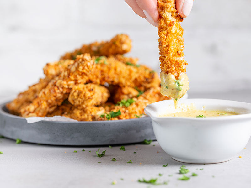 Gebackene Tofu-Nuggets mit Honigsenf-Soße