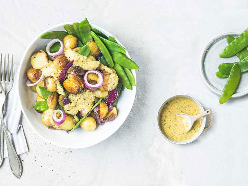 Gegrillter Kartoffelsalat mit Knoblauchsenf